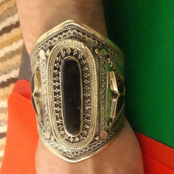 Single Afghan Tribal Stone Cuff, Ethnic Afghan Cuff Bracelet, Handmade Afghan - Picture 2 of 6